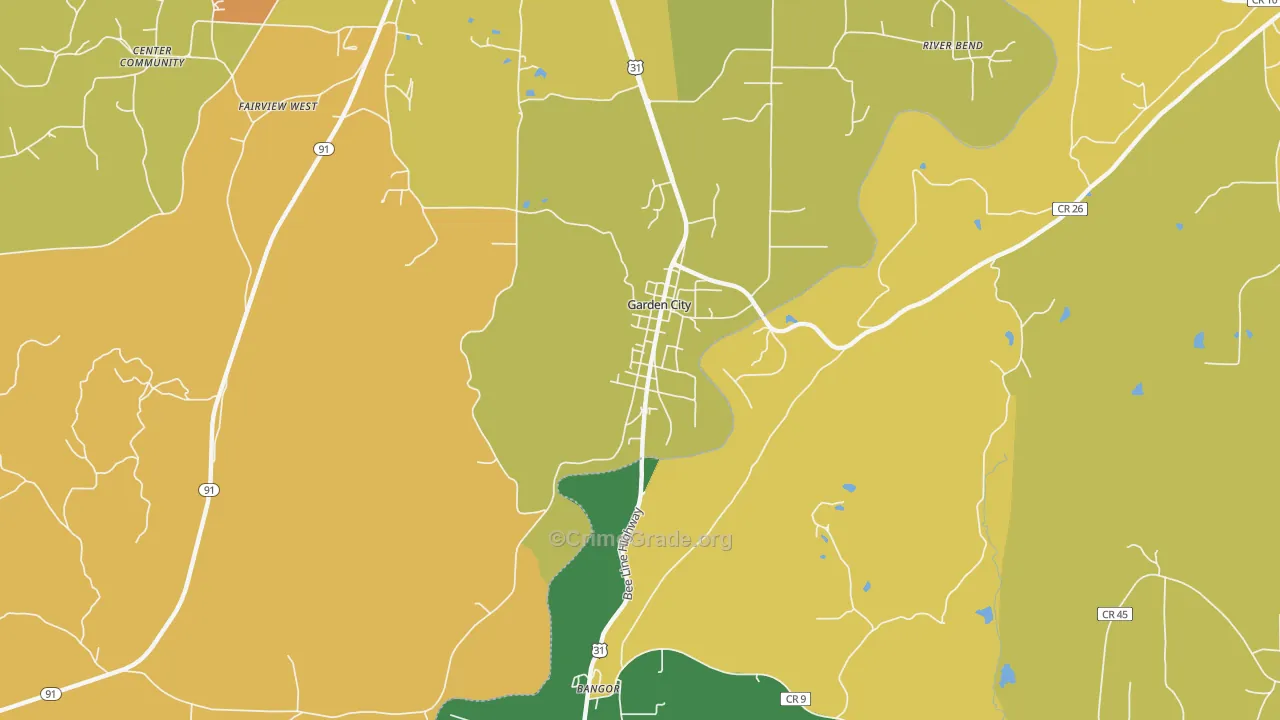 Garden City, AL Map of Burglary Rates