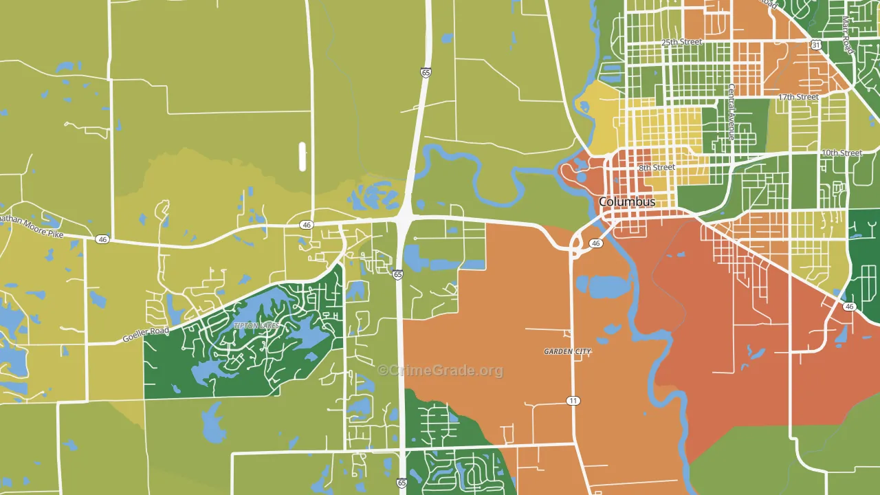 Garden City, IN Map of Burglary Rates