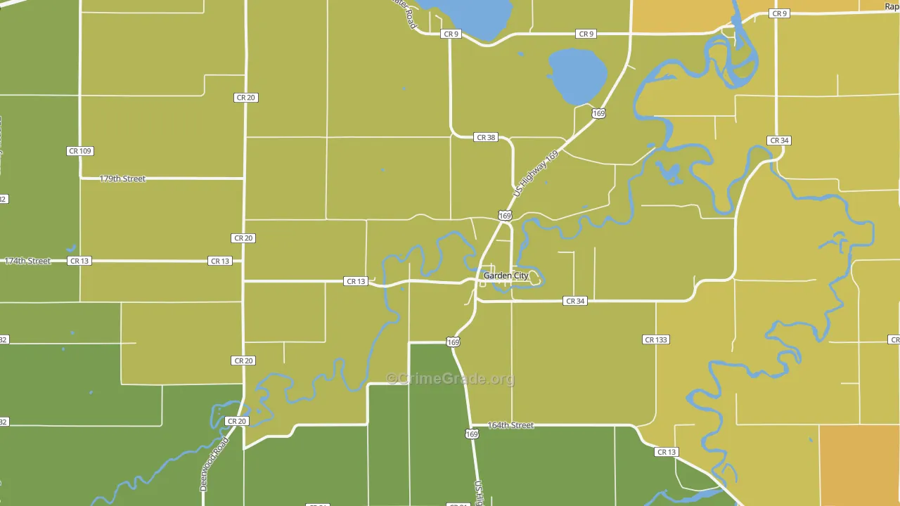 Garden City, MN Map of Burglary Rates