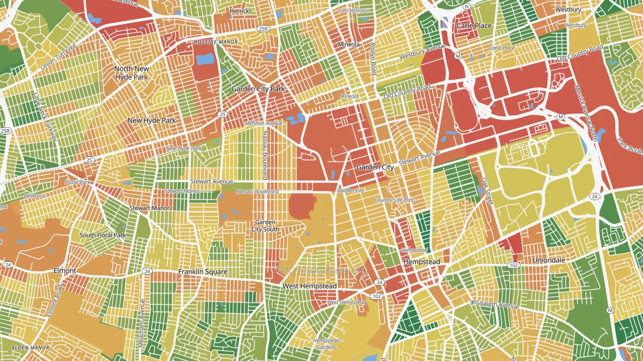 Garden City, NY Map of Burglary Rates
