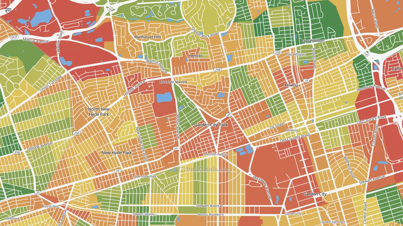 Garden City Park, NY Map of Burglary Rates