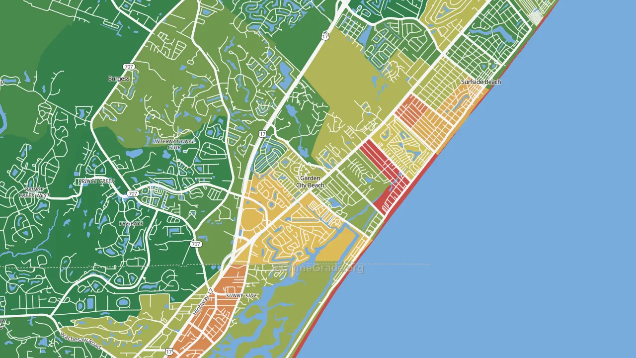 Garden City, SC Map of Burglary Rates