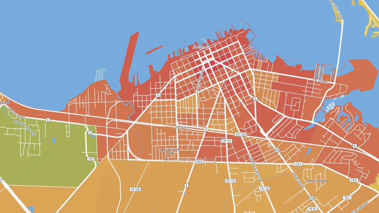 Garden District, Sandusky, OH Map of Burglary Rates