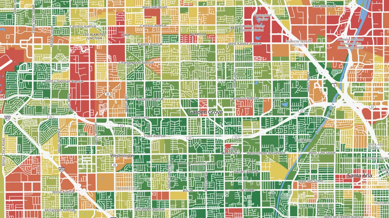 Garden Grove, CA Map of Burglary Rates