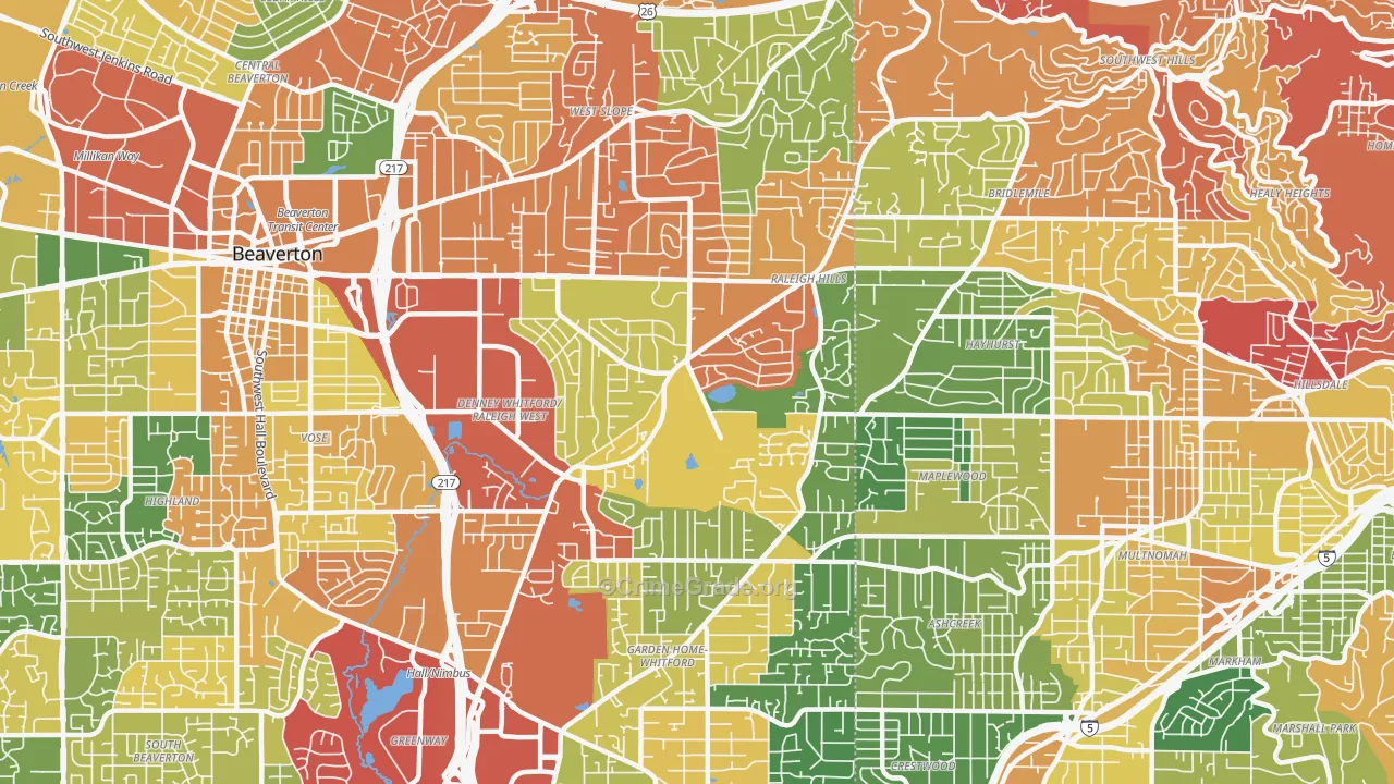 Garden Home-Raleigh Hills, Portland, OR Map of Burglary Rates