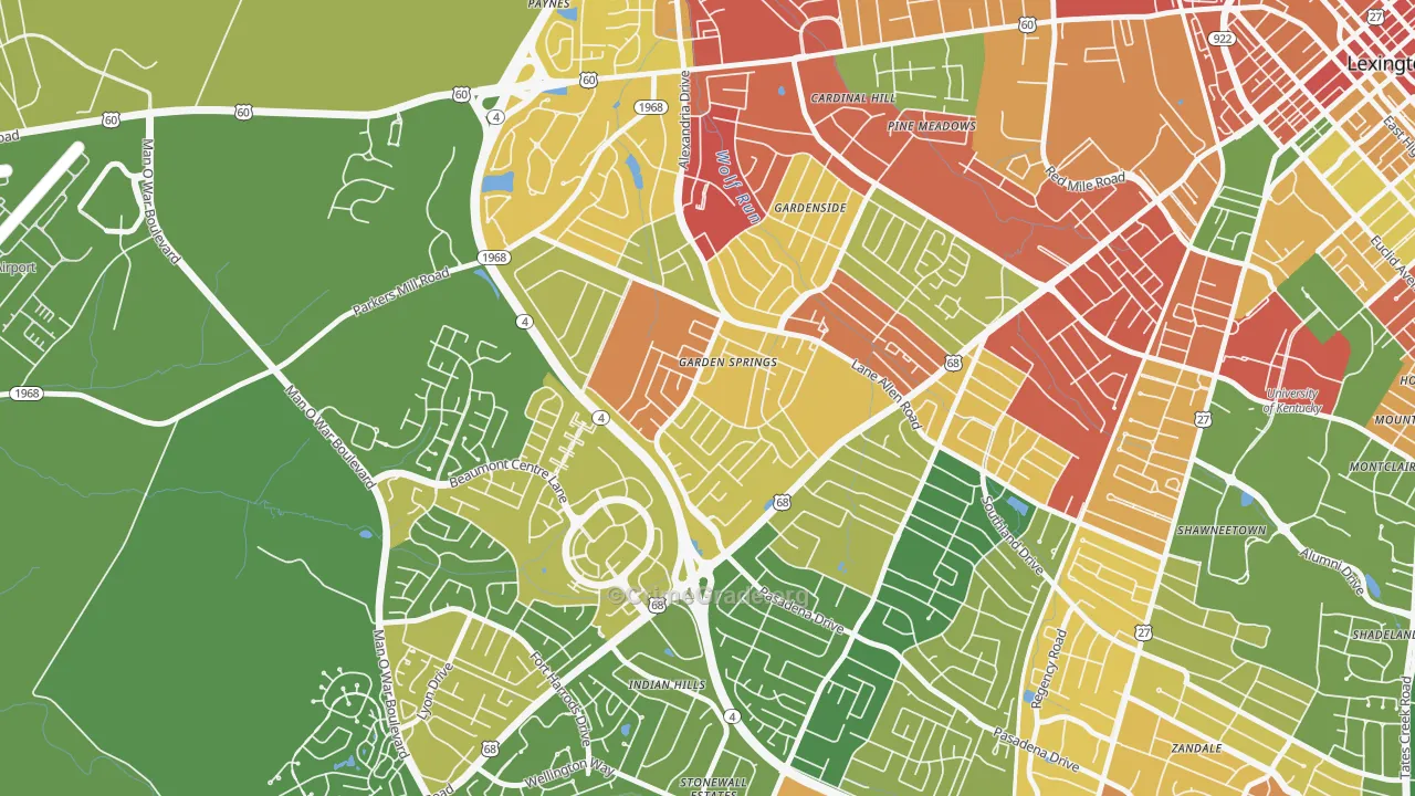 Garden Springs, Lexington, KY Map of Burglary Rates