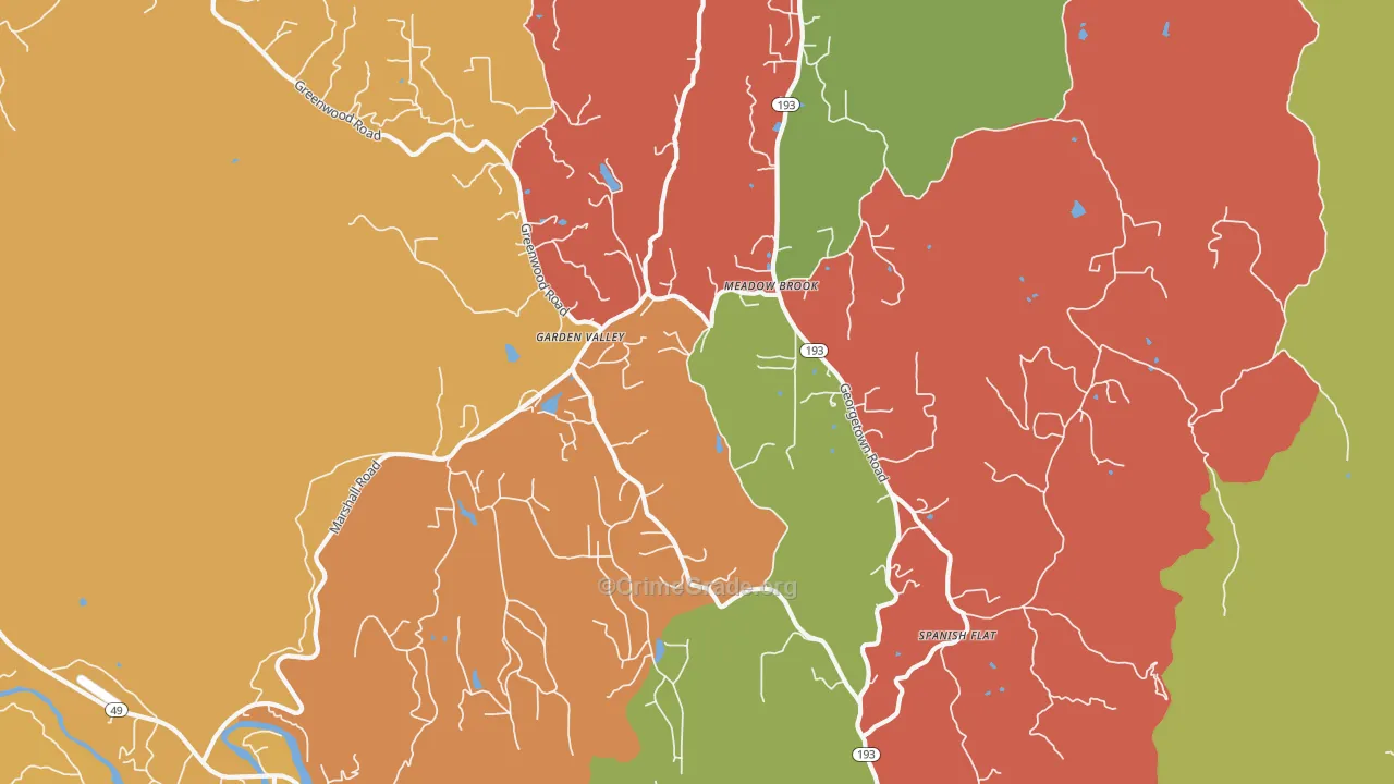 Garden Valley, CA Map of Burglary Rates
