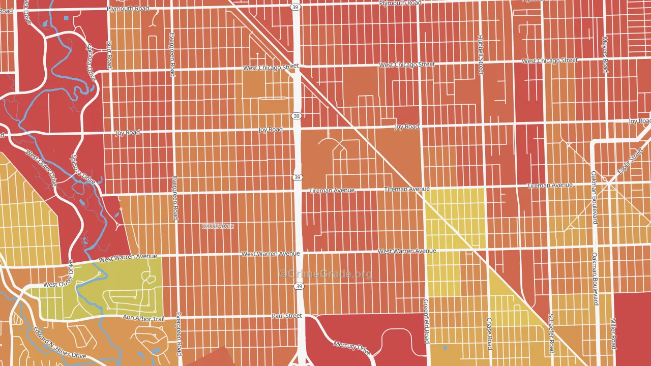 Garden View, Detroit, MI Map of Burglary Rates