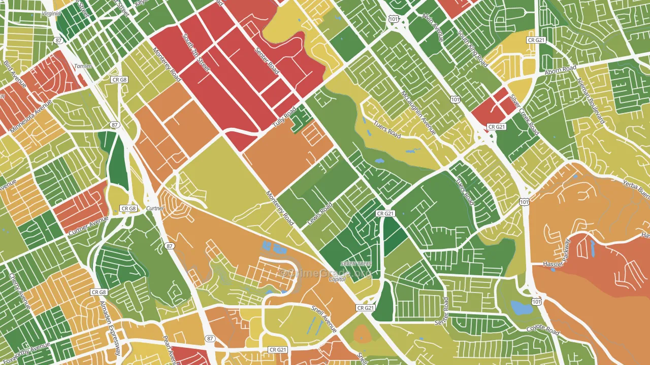 Garden-Villa Montery, San Jose, CA Map of Burglary Rates