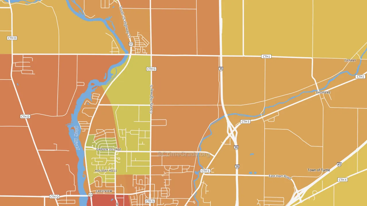 Garden Village, WI Map of Burglary Rates