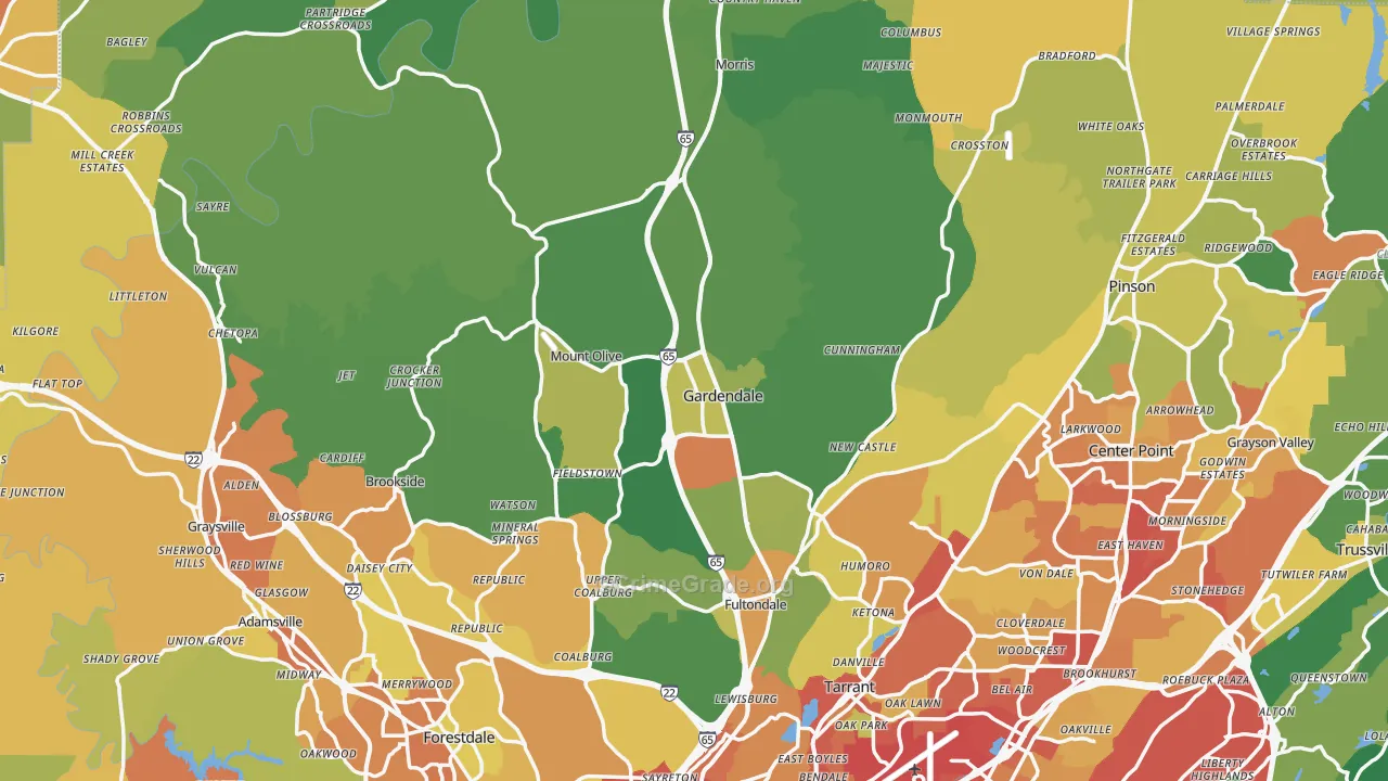 Gardendale, AL Map of Burglary Rates