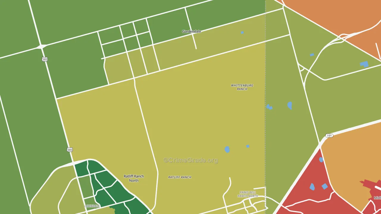 Gardendale, TX Map of Burglary Rates