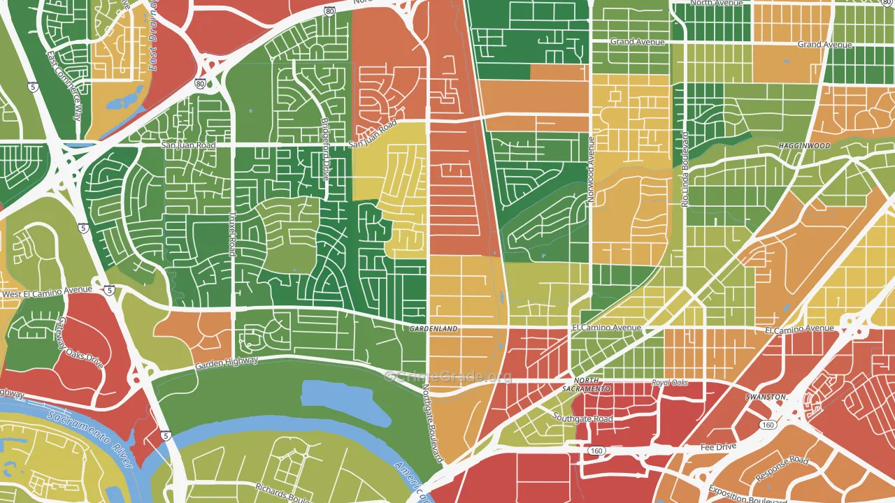 Gardenland, Sacramento, CA Map of Burglary Rates