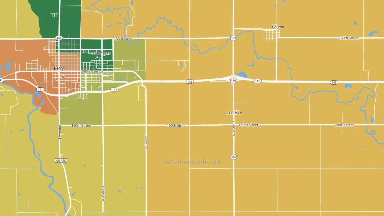 Gardiner, IA Map of Burglary Rates