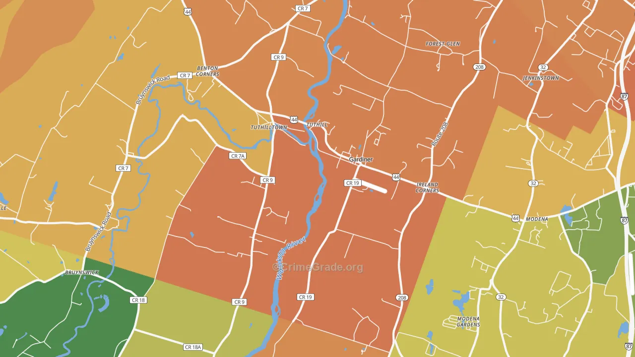 Gardiner, NY Map of Burglary Rates