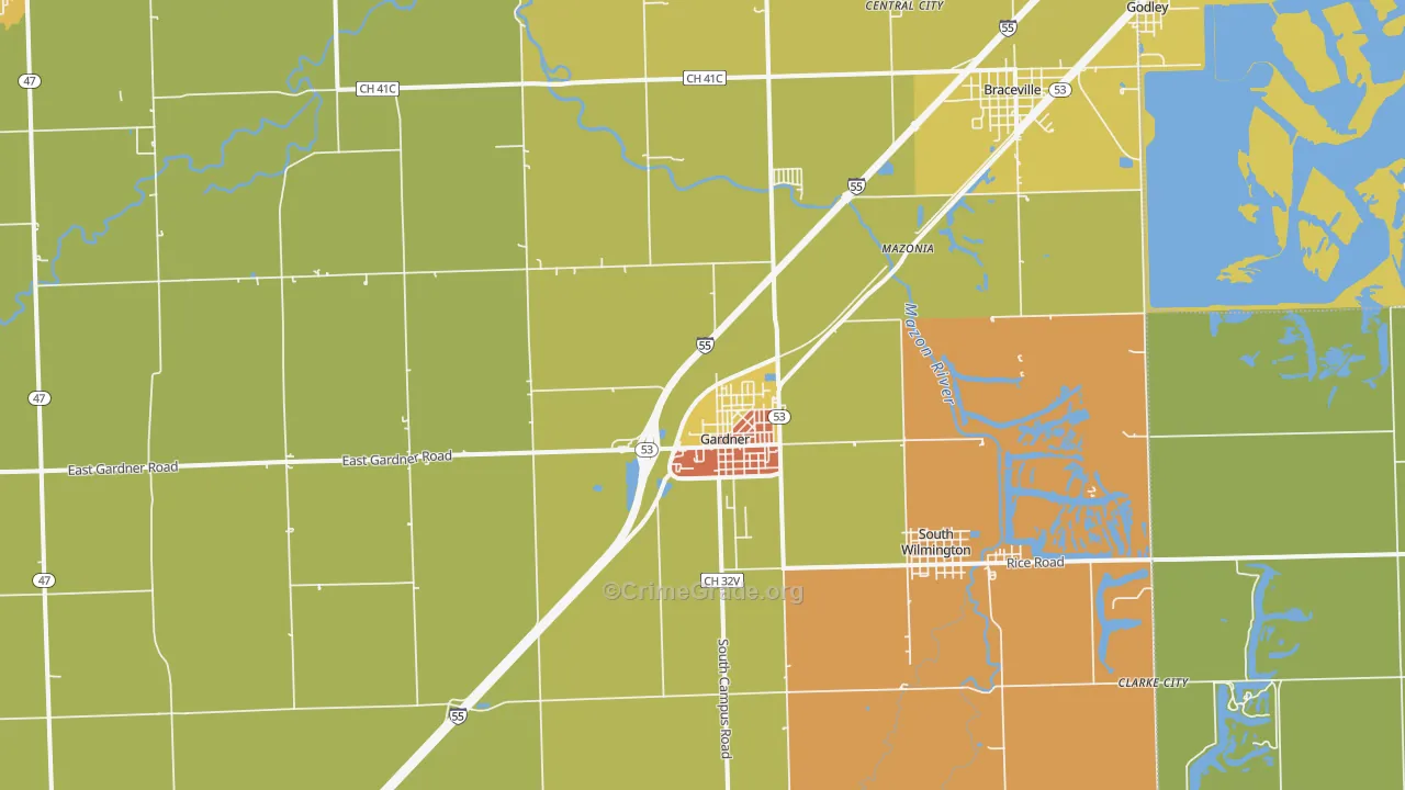 Gardner, IL Map of Burglary Rates