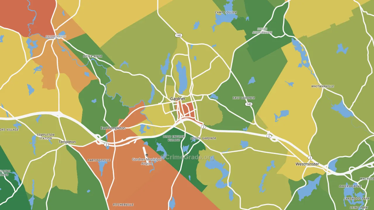 Gardner, MA Map of Burglary Rates