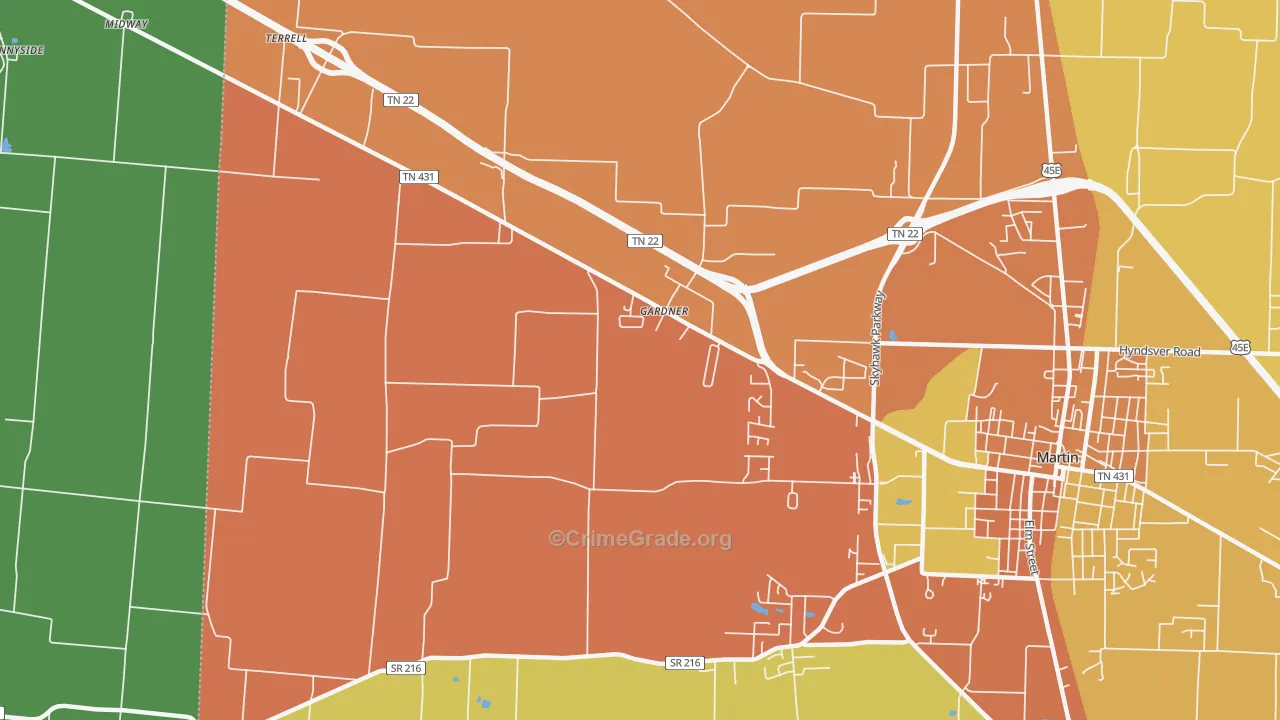 Gardner, TN Map of Burglary Rates