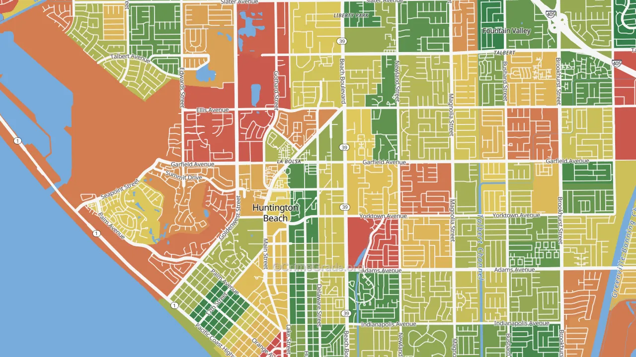 Garfield, Huntington Beach, CA Map of Burglary Rates