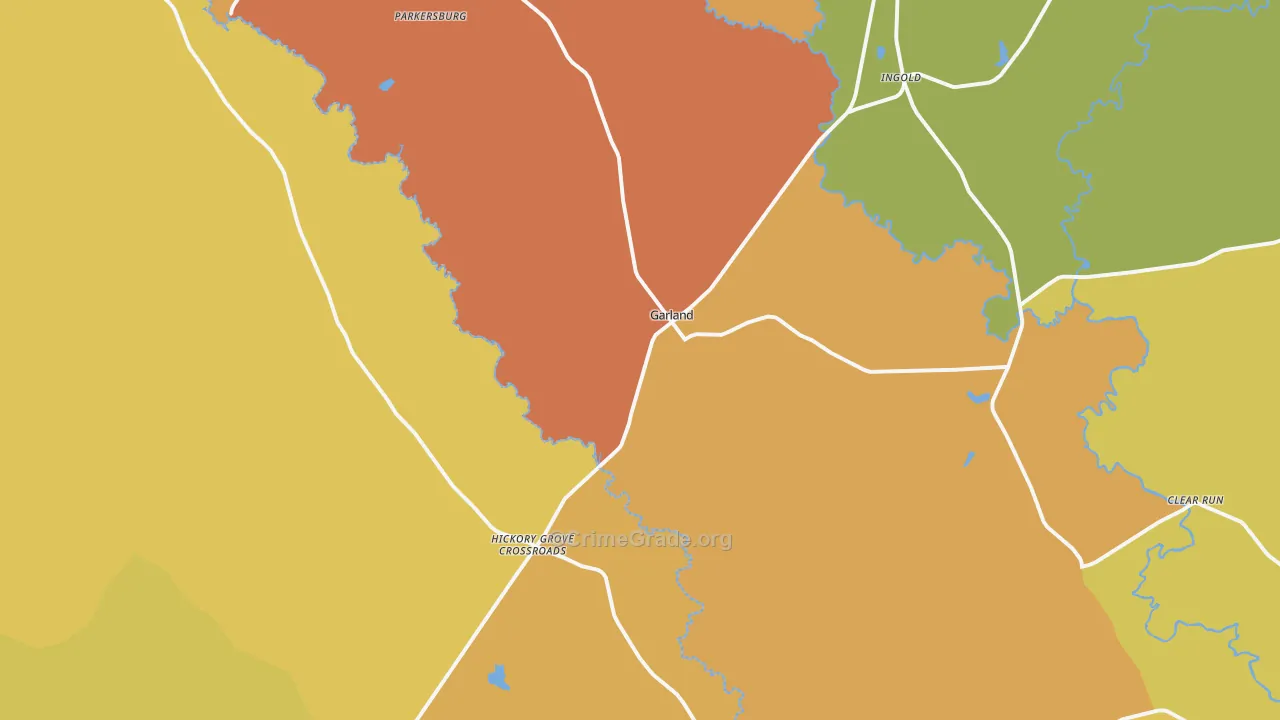 Garland, NC Map of Burglary Rates