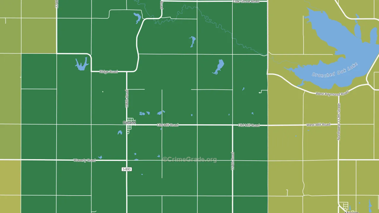 Garland, NE Map of Burglary Rates