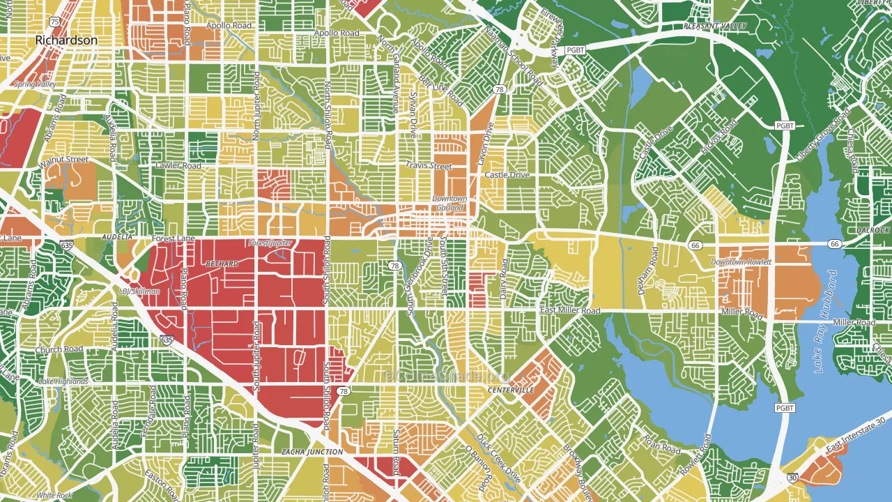 Garland, TX Map of Burglary Rates