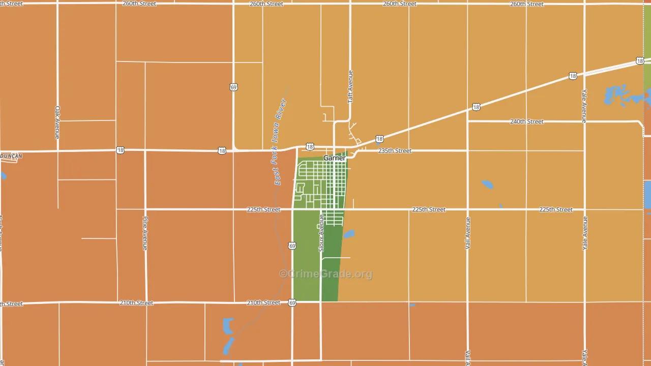 Garner, IA Map of Burglary Rates
