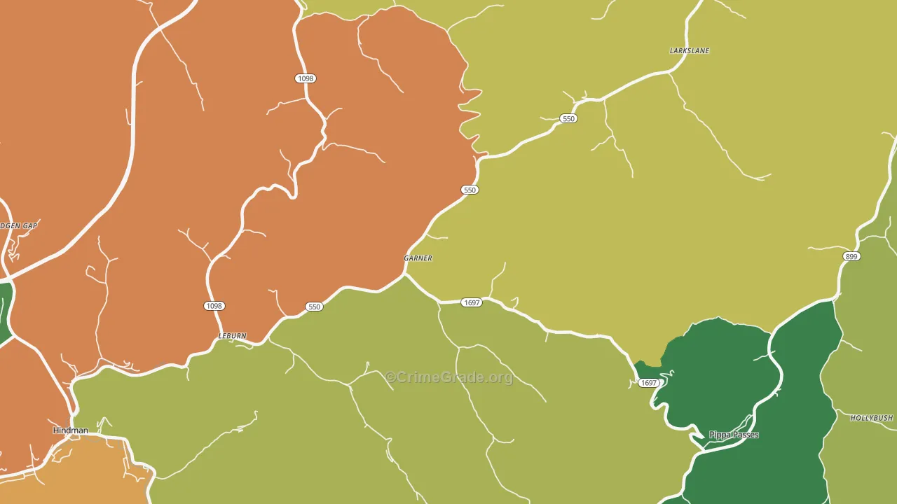 Garner, KY Map of Burglary Rates