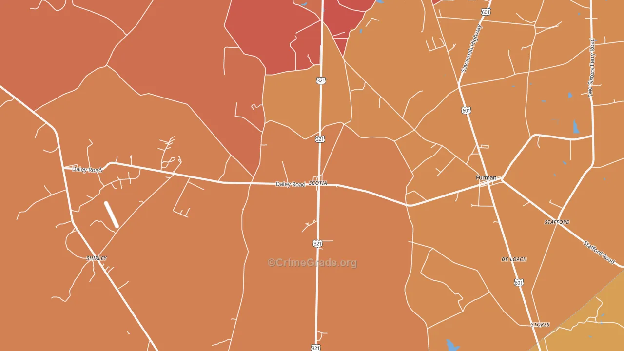 Garnett, SC Map of Burglary Rates