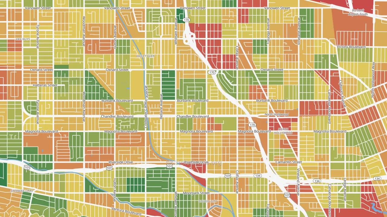 Garnsey, Valley Village, CA Map of Burglary Rates