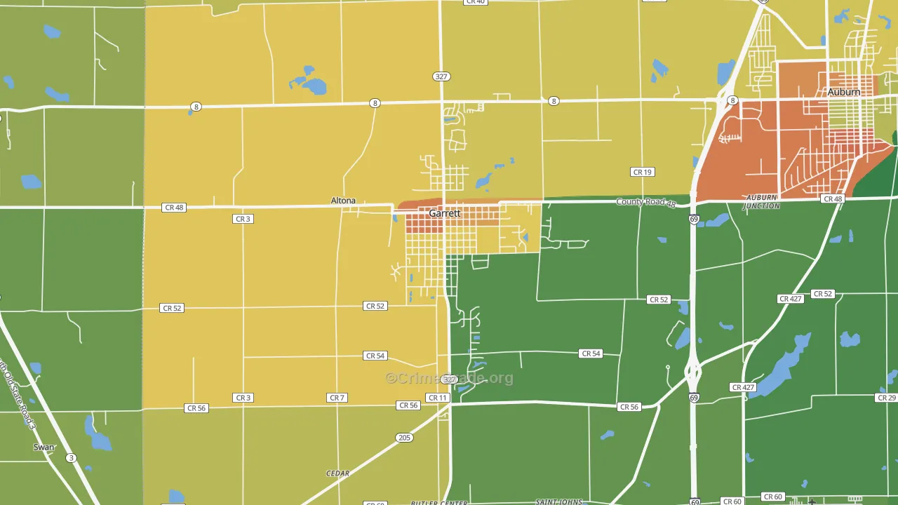 Garrett, IN Map of Burglary Rates