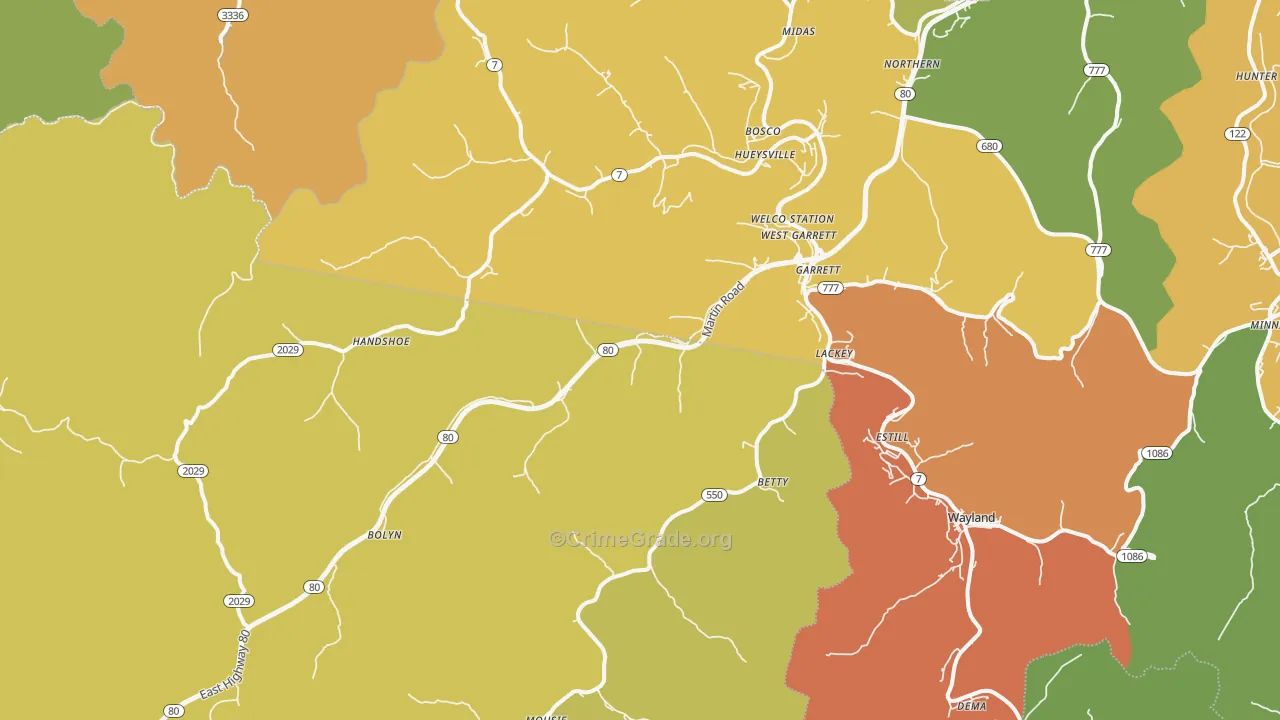 Garrett, KY Map of Burglary Rates