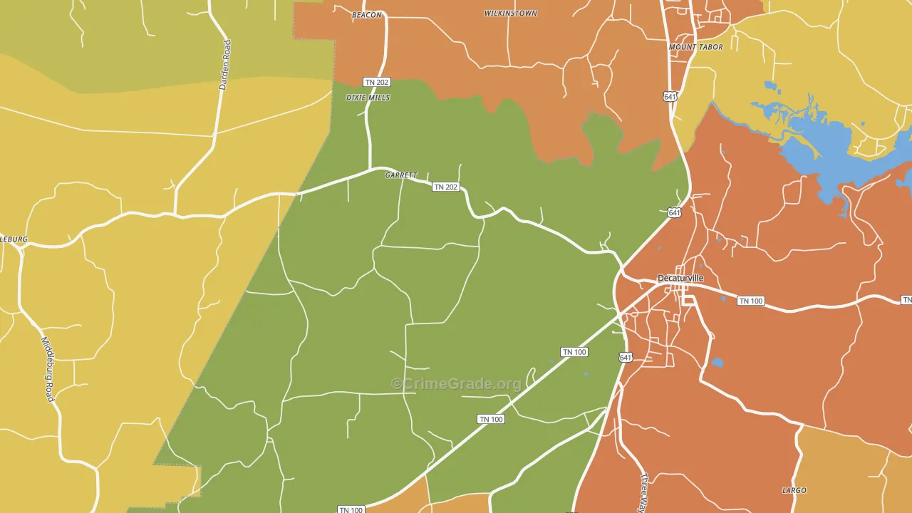 Garrett, TN Map of Burglary Rates