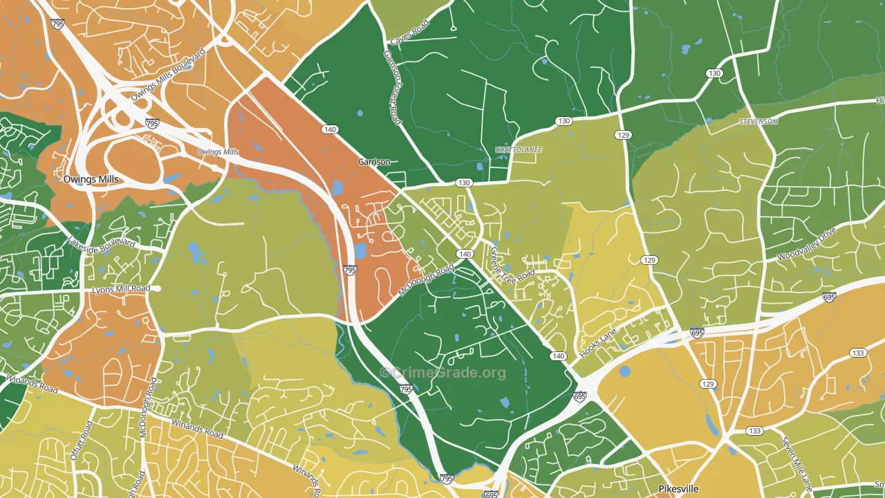 Garrison, Owings Mills, MD Map of Burglary Rates