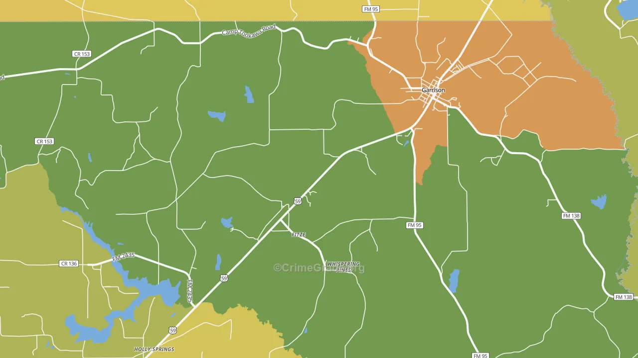Garrison, TX Map of Burglary Rates
