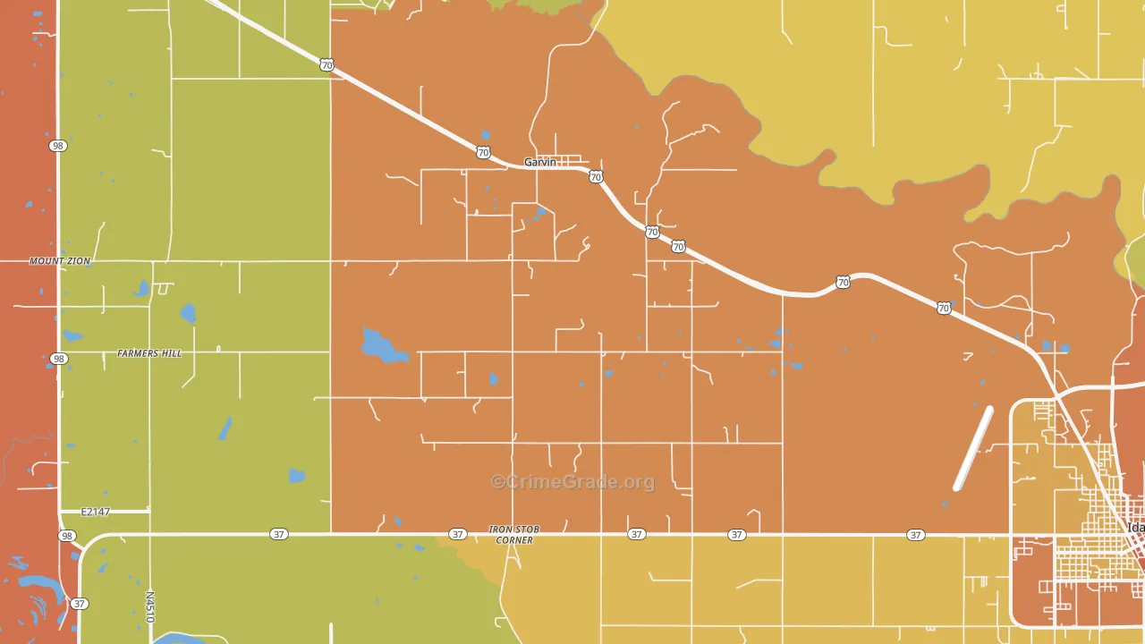 Garvin, OK Map of Burglary Rates