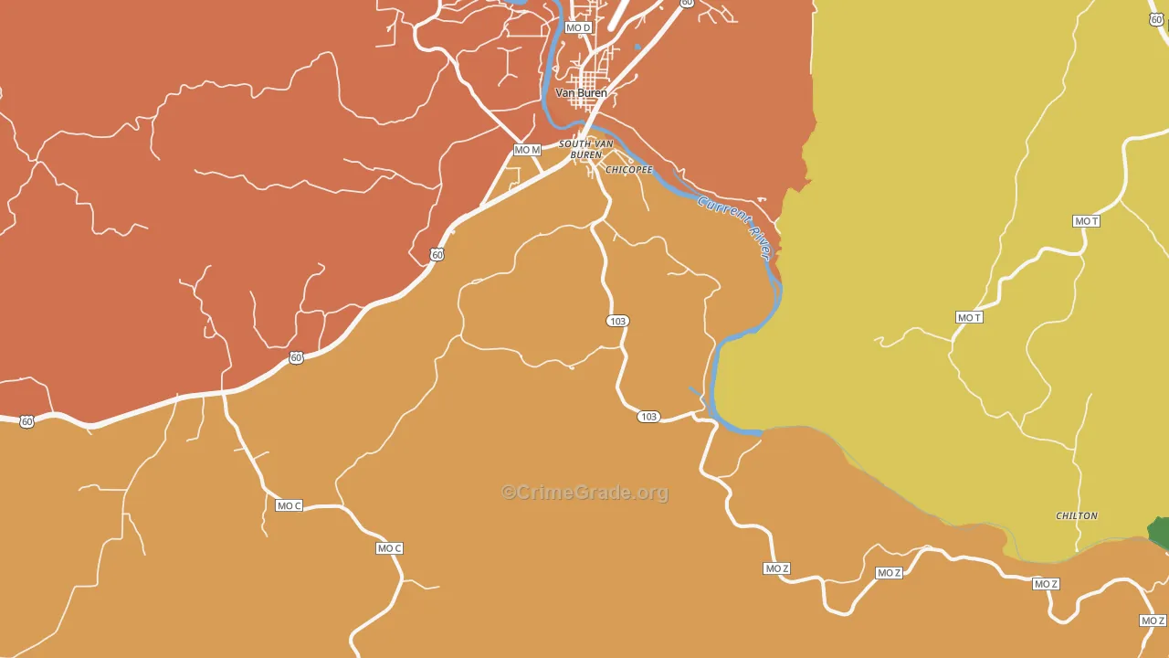 Garwood, MO Map of Burglary Rates
