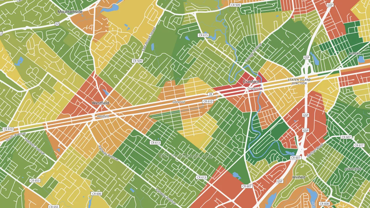Garwood, NJ Map of Burglary Rates