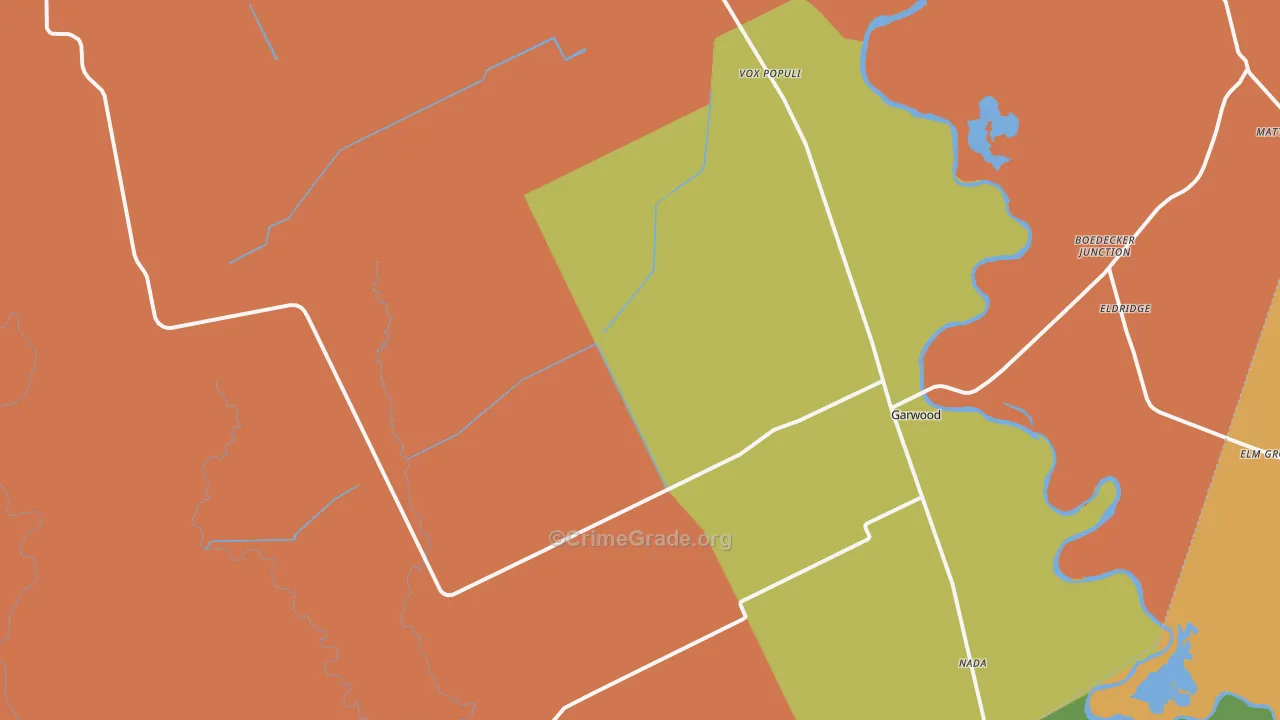 Garwood, TX Map of Burglary Rates