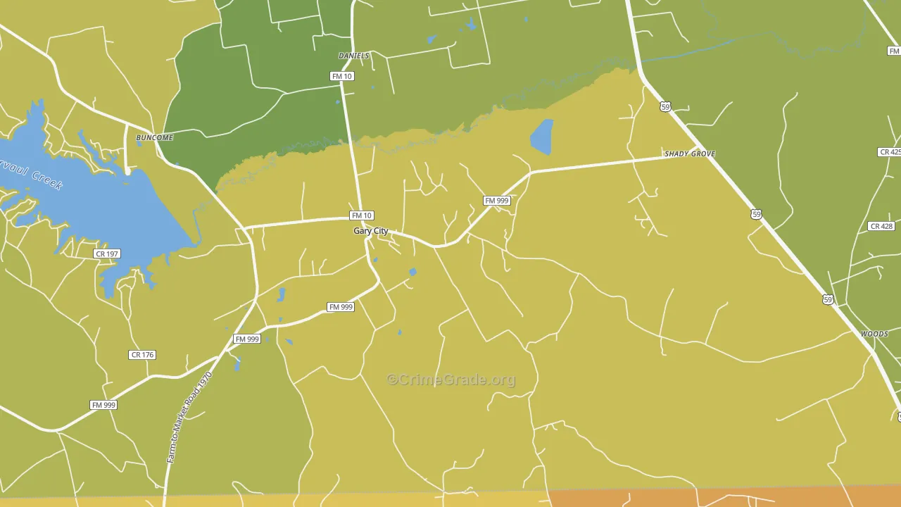Gary City, TX Map of Burglary Rates