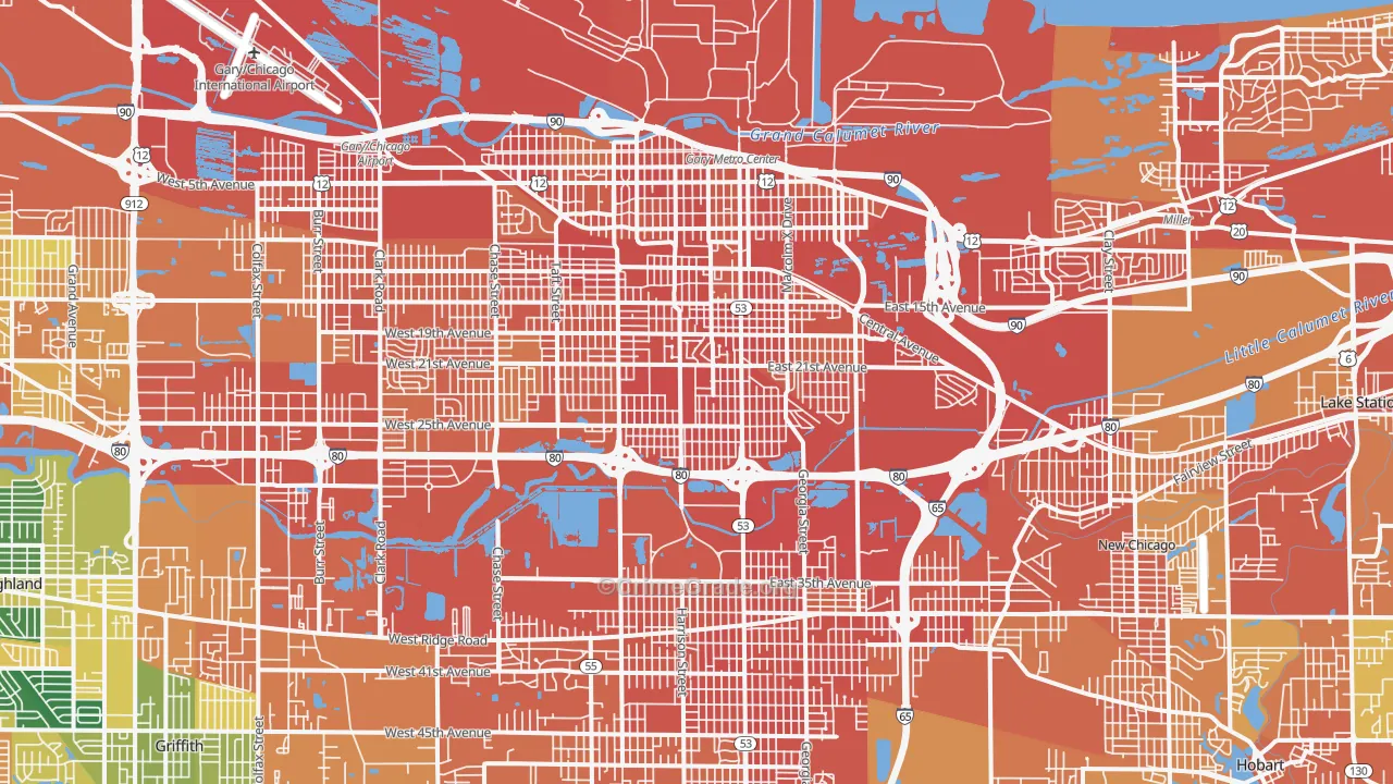 Gary, IN Map of Burglary Rates