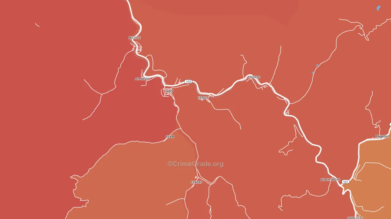 Gary, WV Map of Burglary Rates