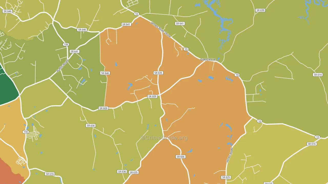 Garysville, VA Map of Burglary Rates