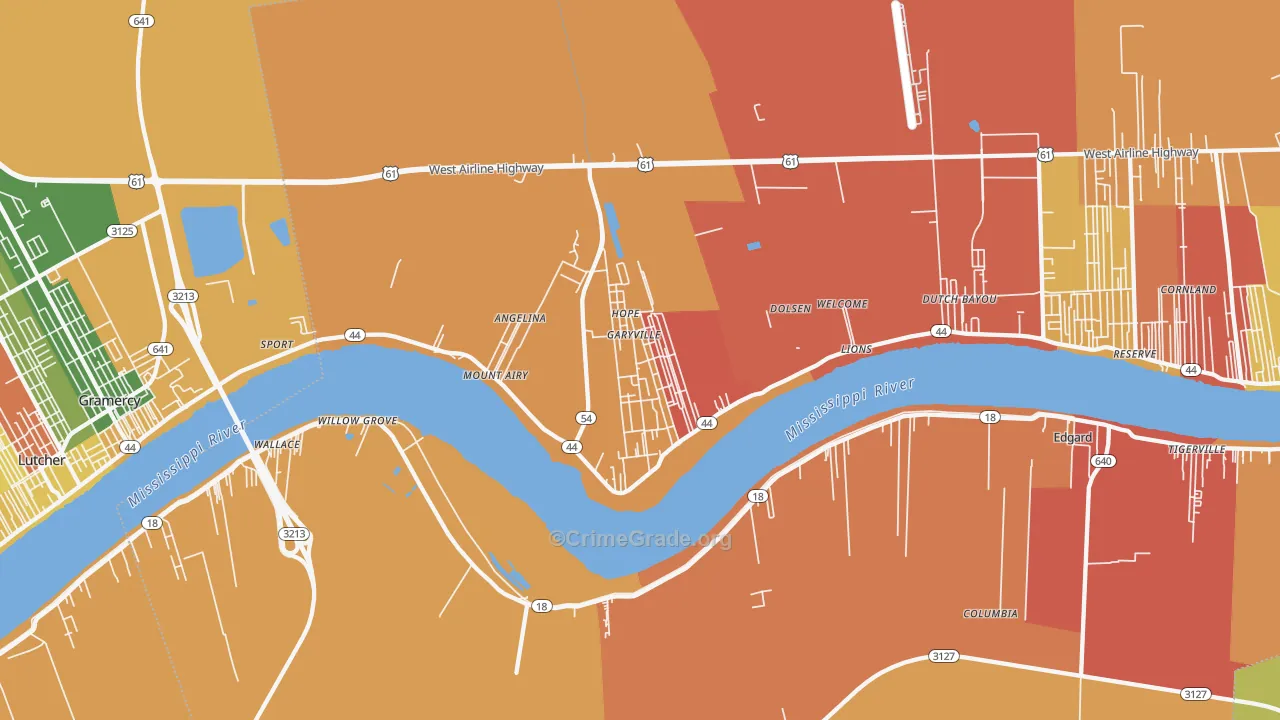 Garyville, LA Map of Burglary Rates