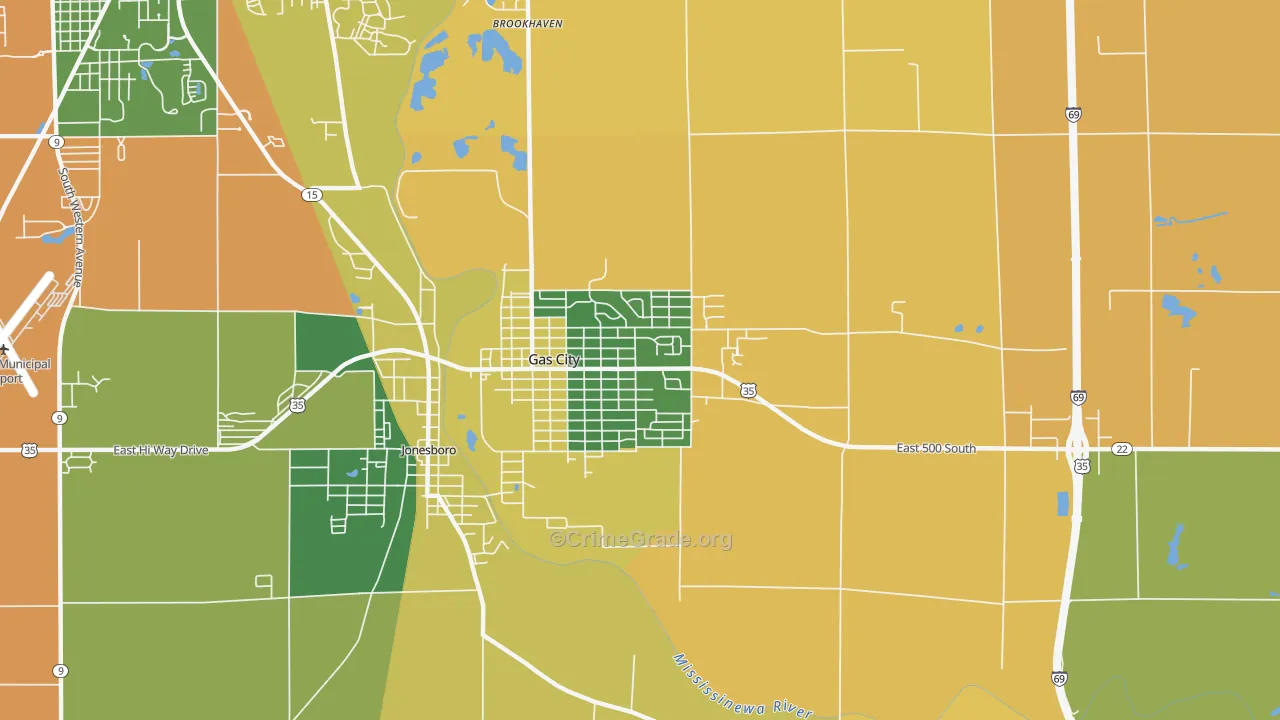 Gas City, IN Map of Burglary Rates