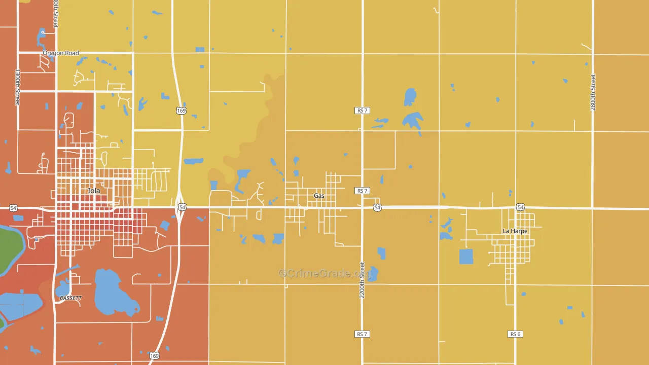 Gas, KS Map of Burglary Rates
