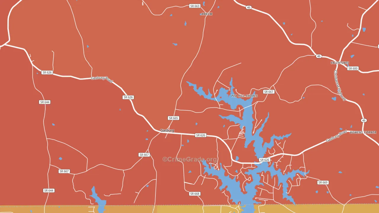 Gasburg, VA Map of Burglary Rates