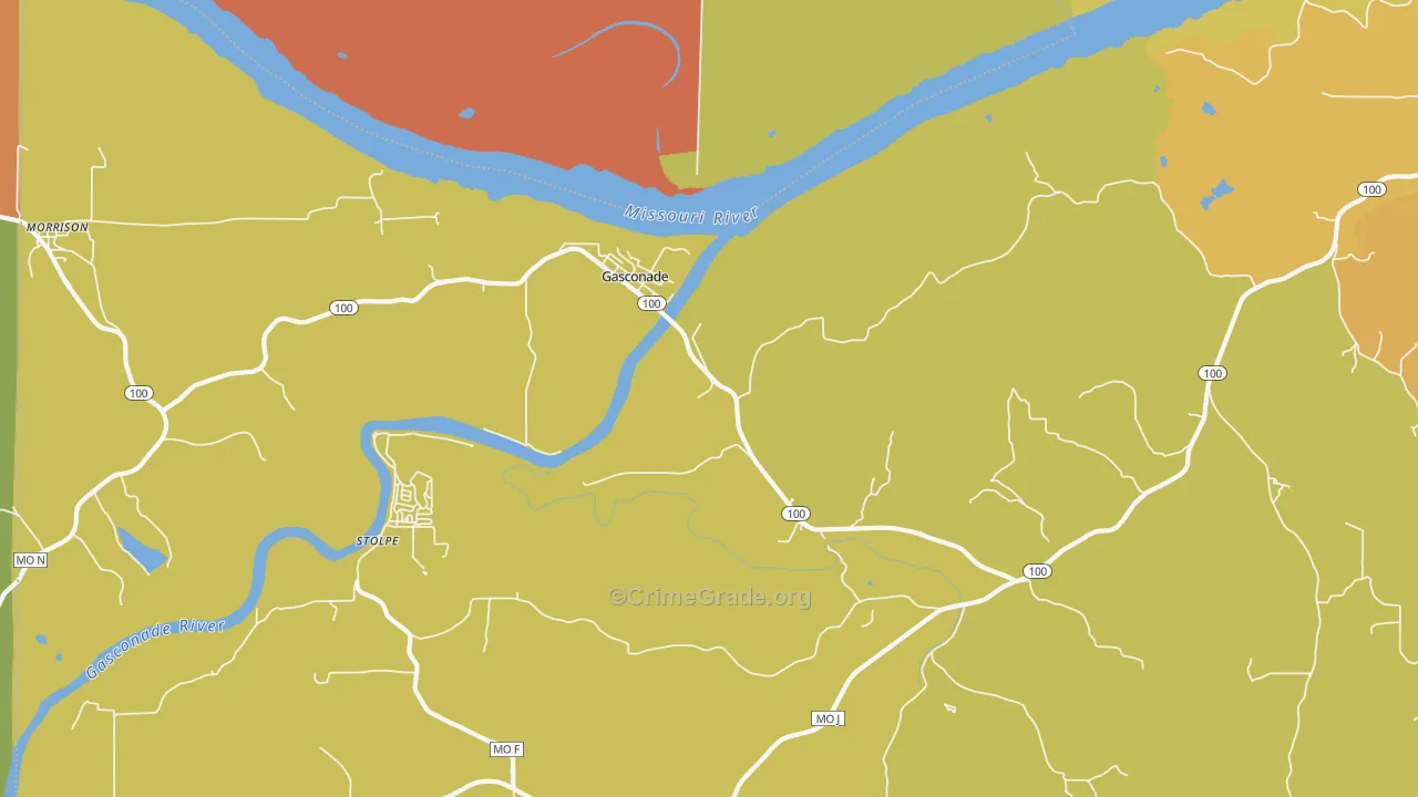 Gasconade, MO Map of Burglary Rates