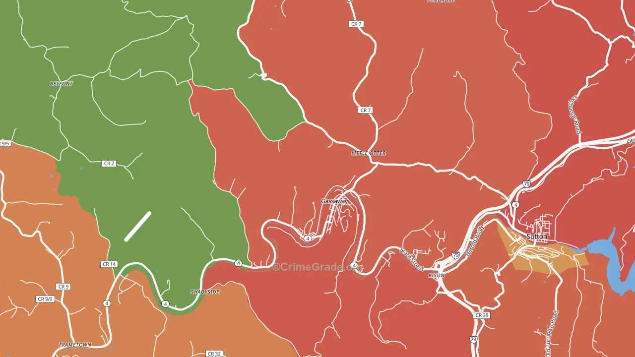 Gassaway, WV Map of Burglary Rates