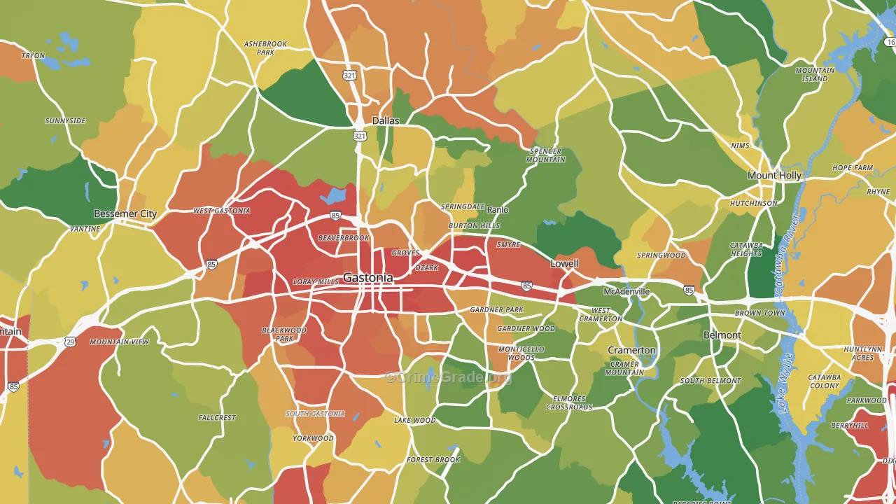 Gaston County, NC Map of Burglary Rates